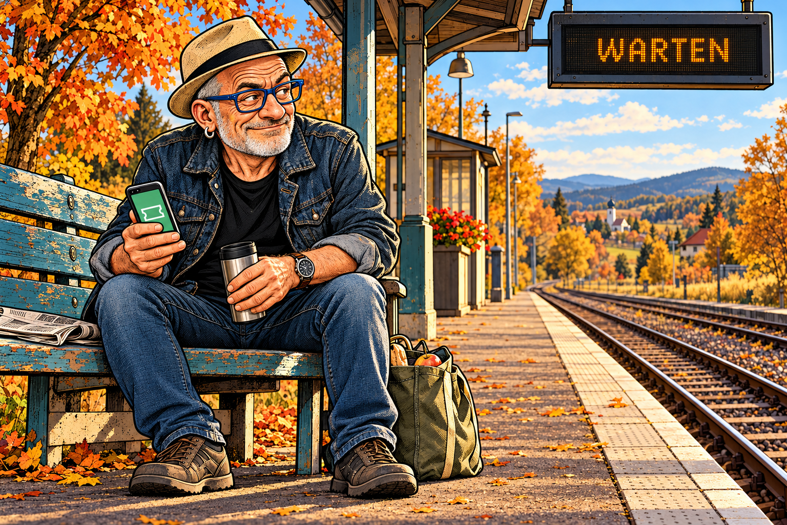 Comicillustration: Deutschlandticket: Walter darf überall hin. Theoretisch.