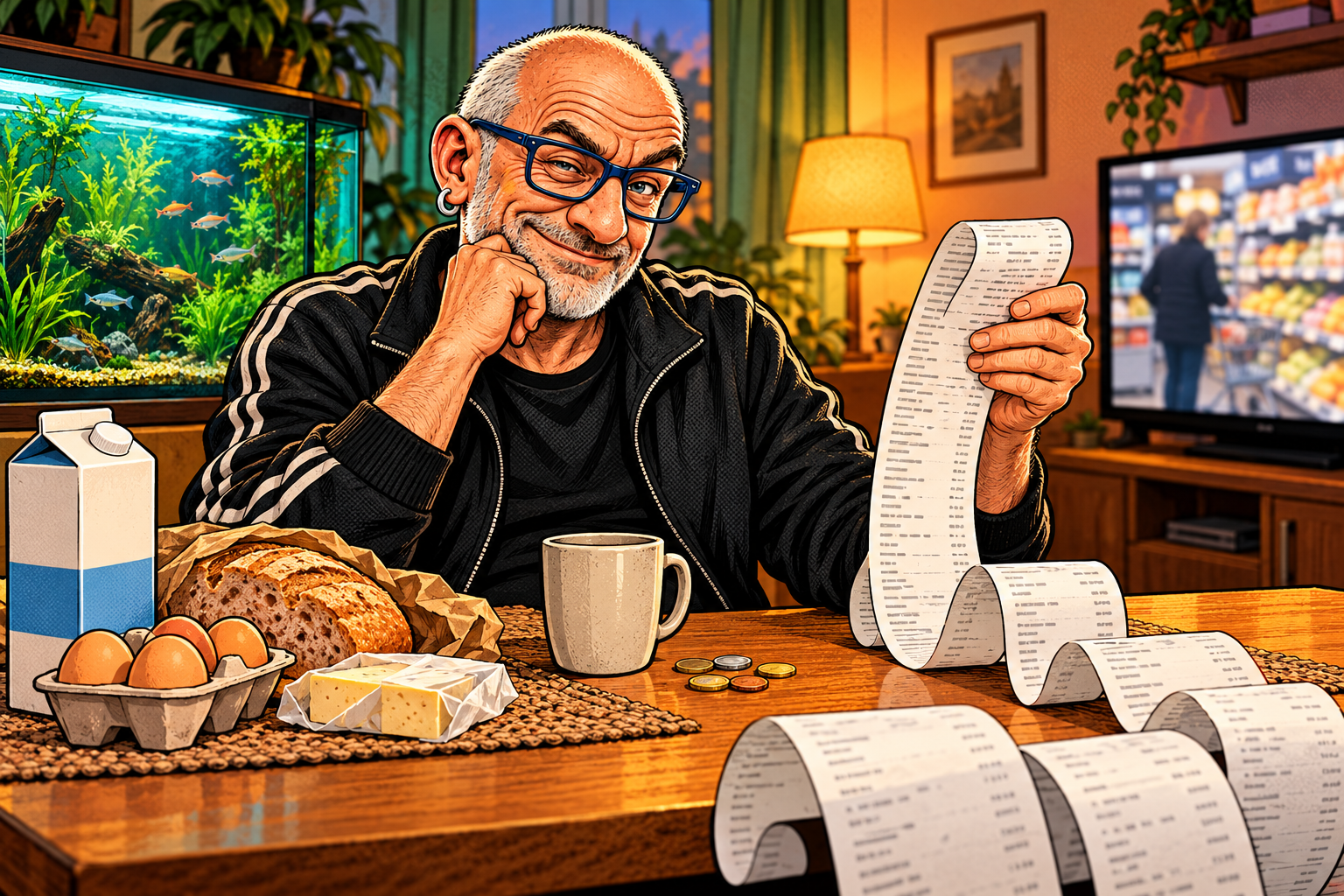 Comicillustration: Walter und die Preise: Der Rubel rollt. Der Euro auch davon.