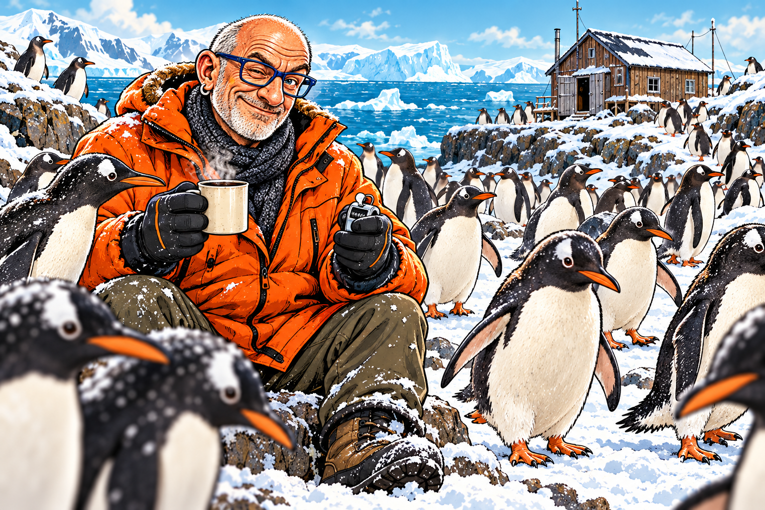 Comicillustration: Walter zählt nach: Pinguine statt Pfandflaschen