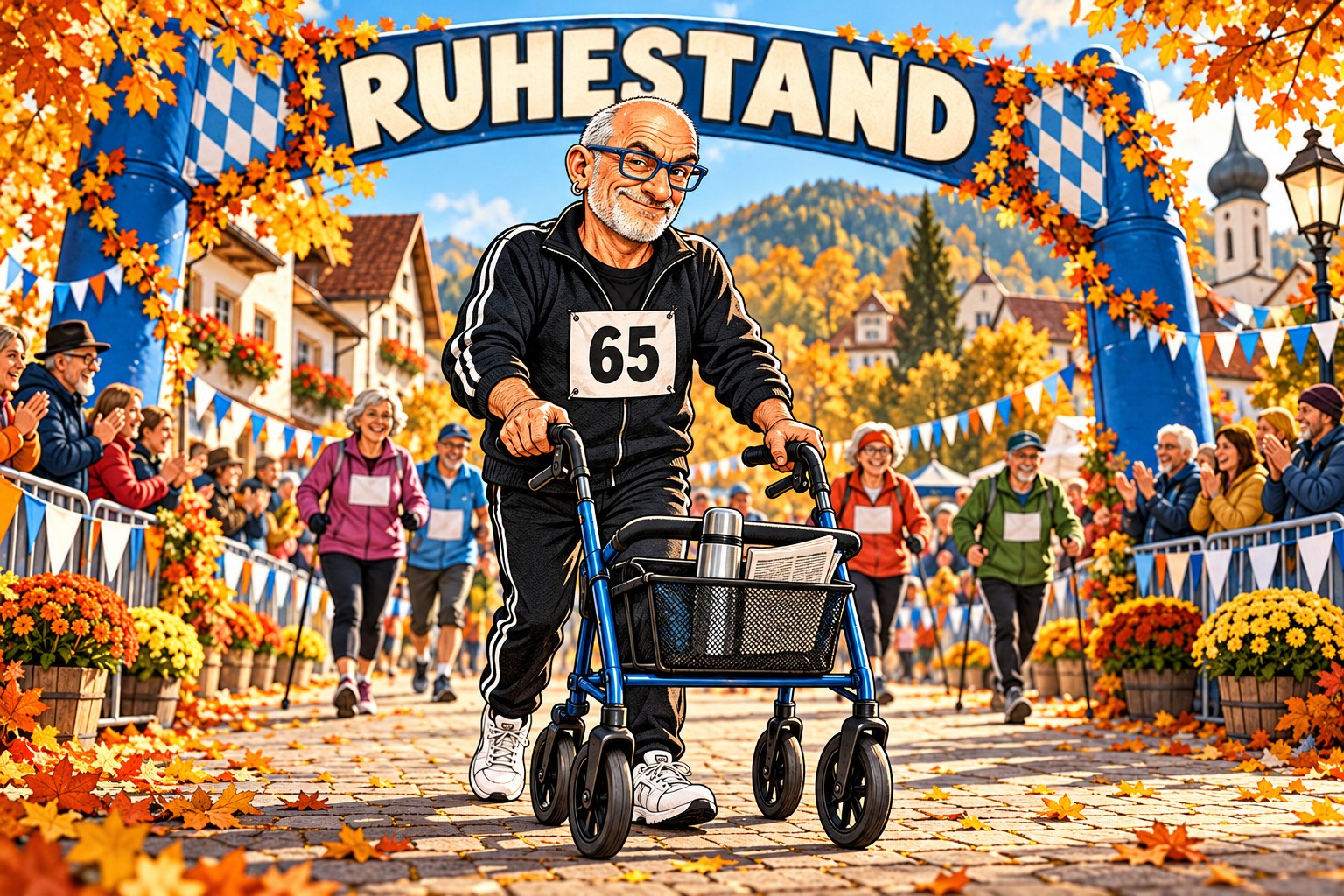 Comicillustration: Run, Rentner, Run! – Walter geht ins Ziel